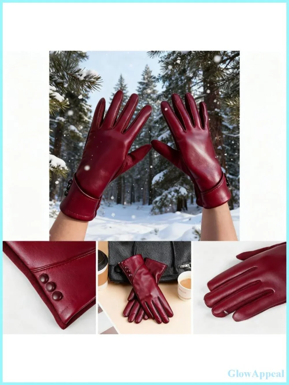Women's Winter Touch Screen Gloves, Faux Leather with Wool Lining, Windproof